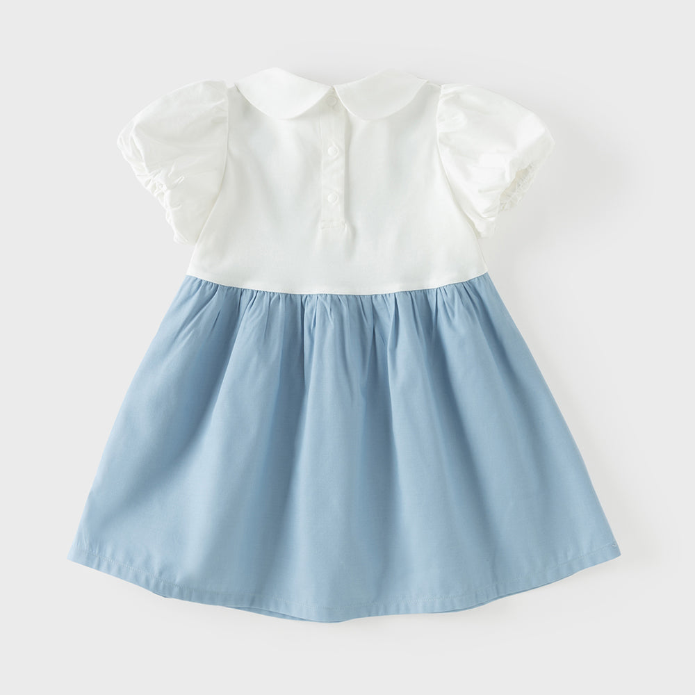 Dave&Bella Toddler Girls Summer Beige Doll Collar College-style Fake-two-piece Dress