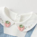 Dave&Bella Toddler Girls Summer Beige Doll Collar College-style Fake-two-piece Dress