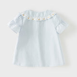 Dave&Bella Toddler Girls Summer Cherry Embroidery Breathable Cotton Sweet Shirts