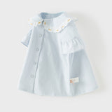 Dave&Bella Toddler Girls Summer Cherry Embroidery Breathable Cotton Sweet Shirts