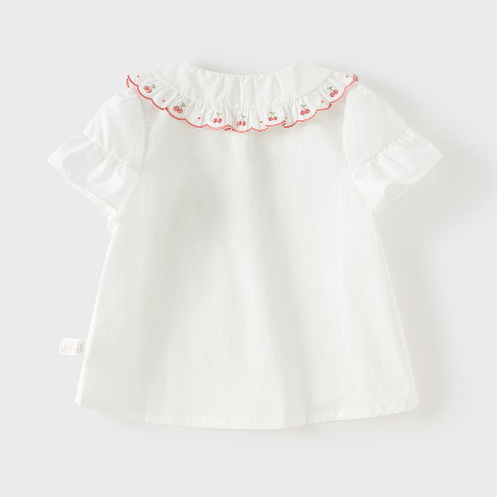 Dave&Bella Toddler Girls Summer Cherry Embroidery Breathable Cotton Sweet Shirts