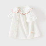 Dave&Bella Toddler Girls Summer Cherry Embroidery Breathable Cotton Sweet Shirts