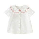 Dave&Bella Toddler Girls Summer Cherry Embroidery Breathable Cotton Sweet Shirts