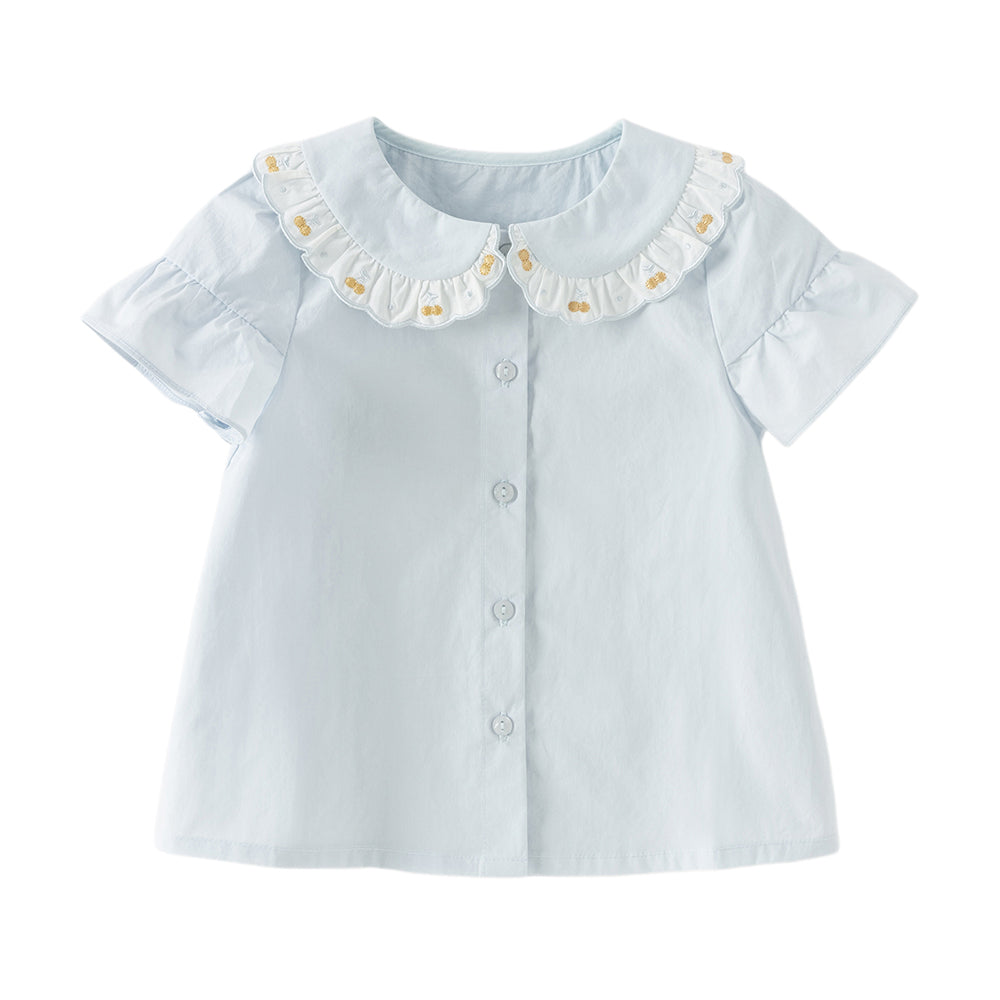Dave&Bella Toddler Girls Summer Cherry Embroidery Breathable Cotton Sweet Shirts