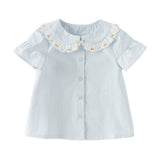 Dave&Bella Toddler Girls Summer Cherry Embroidery Breathable Cotton Sweet Shirts