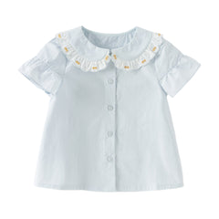 Dave&Bella Toddler Girls Summer Cherry Embroidery Breathable Cotton Sweet Shirts
