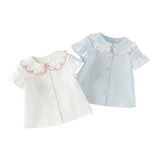 Dave&Bella Toddler Girls Summer Cherry Embroidery Breathable Cotton Sweet Shirts