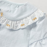Dave&Bella Toddler Girls Summer Cherry Embroidery Breathable Cotton Sweet Shirts