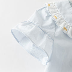 Dave&Bella Toddler Girls Summer Cherry Embroidery Breathable Cotton Sweet Shirts