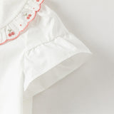 Dave&Bella Toddler Girls Summer Cherry Embroidery Breathable Cotton Sweet Shirts