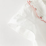 Dave&Bella Toddler Girls Summer Cherry Embroidery Breathable Cotton Sweet Shirts