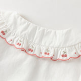Dave&Bella Toddler Girls Summer Cherry Embroidery Breathable Cotton Sweet Shirts