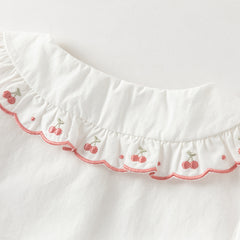 Dave&Bella Toddler Girls Summer Cherry Embroidery Breathable Cotton Sweet Shirts