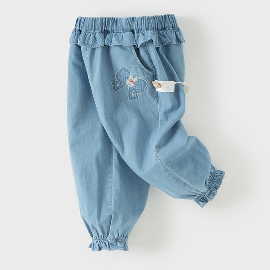 Dave&Bella Toddler Girls Summer Fashion Denim Blue Cotton Soft Loose Jogger Jeans