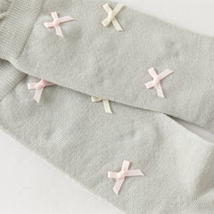 Dave&Bella Children Girls Summer Beige/Light Grey Bow Lightweight Sweet Mid-calf Socks