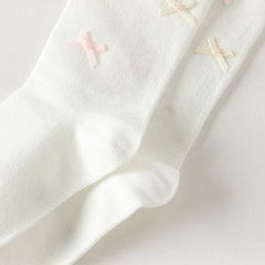 Dave&Bella Children Girls Summer Beige/Light Grey Bow Lightweight Sweet Mid-calf Socks