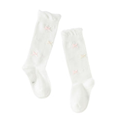 Dave&Bella Children Girls Summer Beige/Light Grey Bow Lightweight Sweet Mid-calf Socks