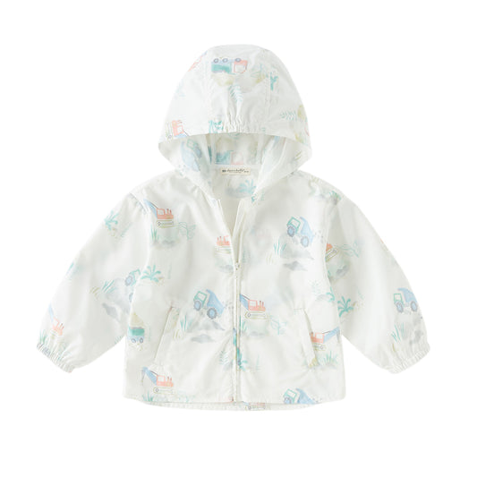 Dave&Bella Toddler Boys Summer White Car Print Outwear Comfortable Sunscreen Jackets