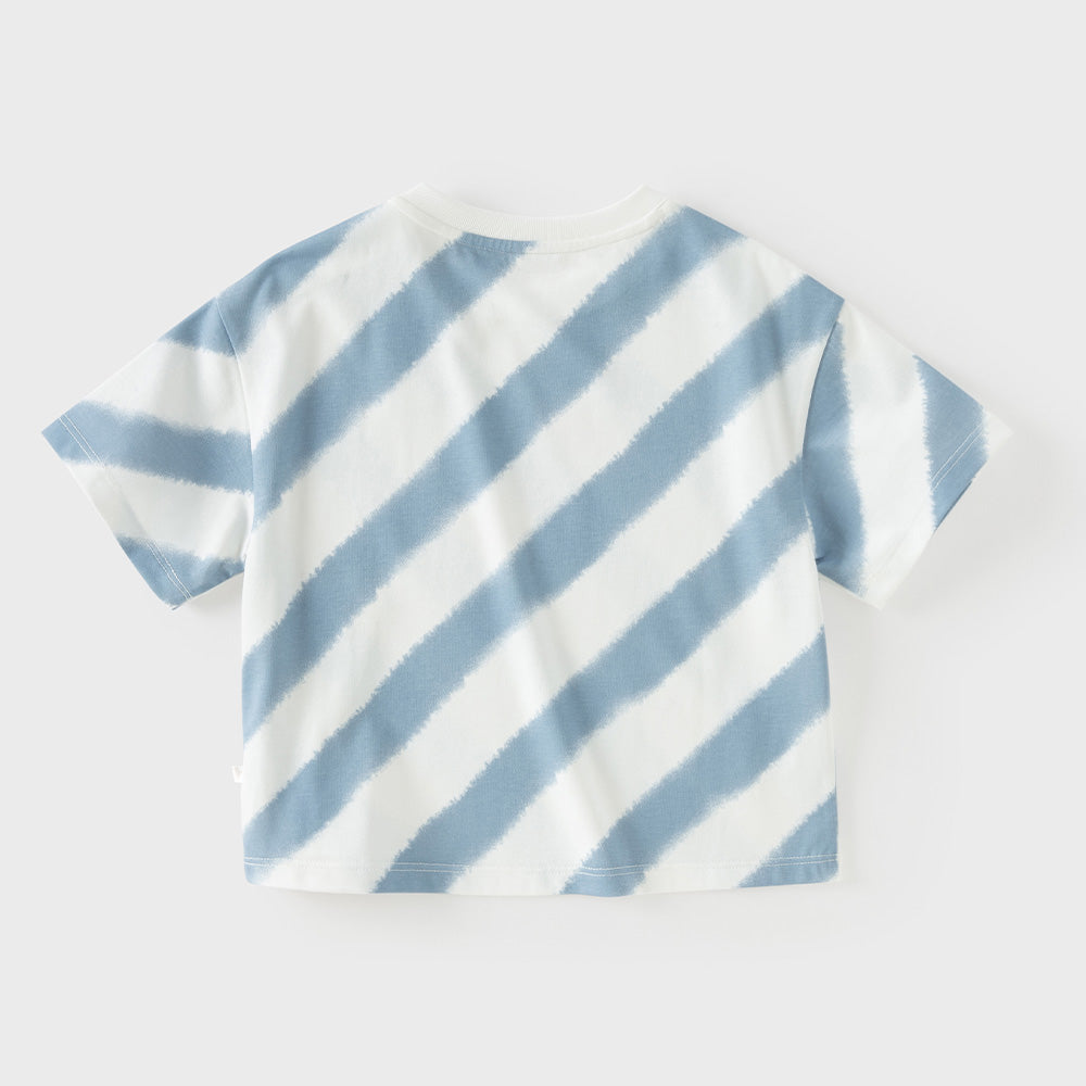 Dave&Bella Summer Toddler Boys Everyday Blue White Striped Round Collar Casual T-shirts