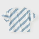 Dave&Bella Summer Toddler Boys Everyday Blue White Striped Round Collar Casual T-shirts