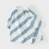 Dave&Bella Summer Toddler Boys Everyday Blue White Striped Round Collar Casual T-shirts