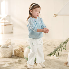 Dave&Bella Summer Toddler Girls Beige Embroidery Comfortable Straight-leg Long Pants