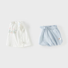 Dave&Bella Summer Toddler Girls Stylish White Sleeveless Cute Embroidery Top Shorts Sets