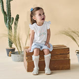 Dave&Bella Summer Toddler Girls Stylish White Sleeveless Cute Embroidery Top Shorts Sets