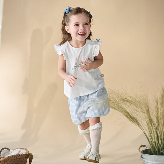 Dave&Bella Summer Toddler Girls Stylish White Sleeveless Cute Embroidery Top Shorts Sets