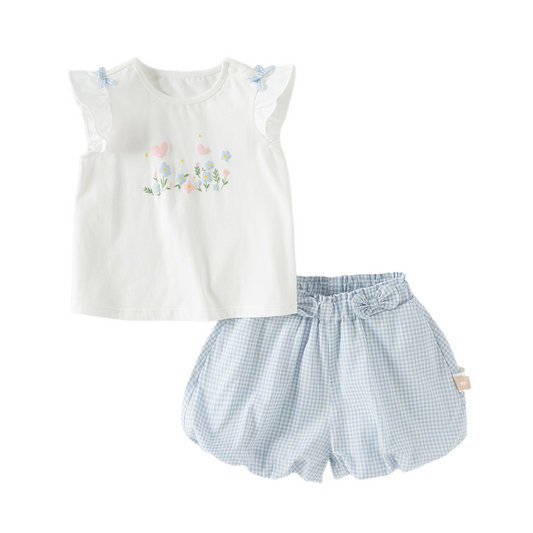 Dave&Bella Summer Toddler Girls Stylish White Sleeveless Cute Embroidery Top Shorts Sets