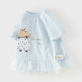 Dave&Bella Summer Toddler Girls Blue Cute Print Cotton Soft Breathable Design T-Shirts