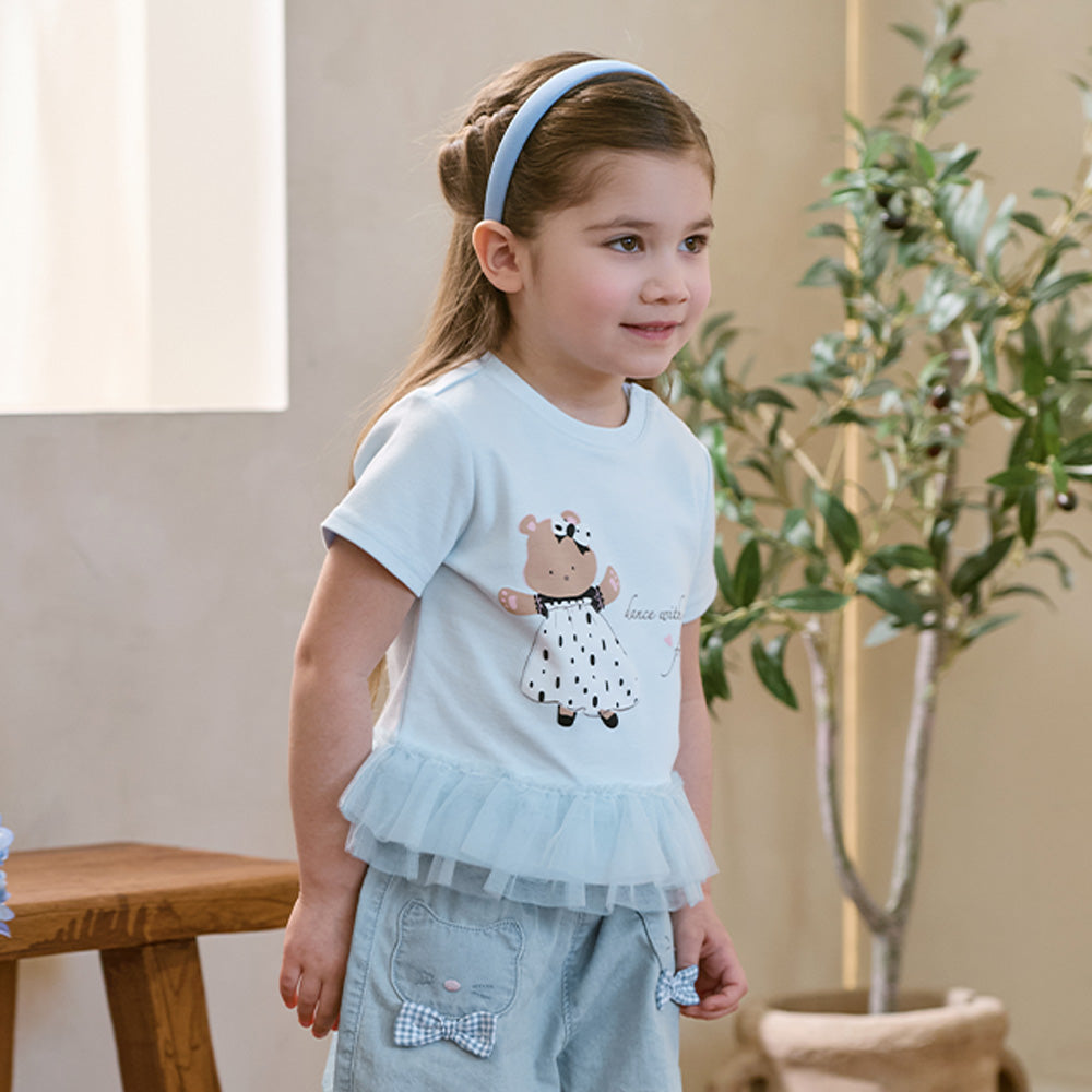Dave&Bella Summer Toddler Girls Blue Cute Print Cotton Soft Breathable Design T-Shirts