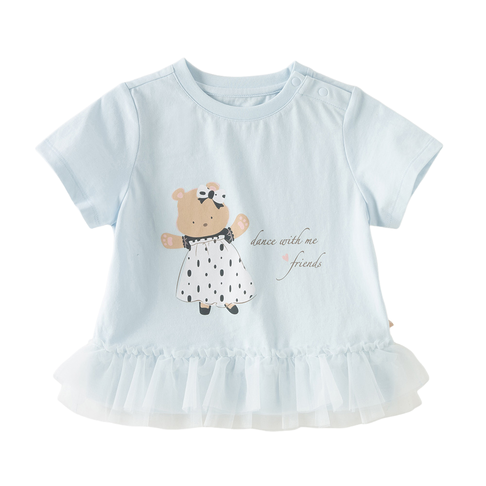 Dave&Bella Summer Toddler Girls Blue Cute Print Cotton Soft Breathable Design T-Shirts