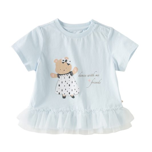 Dave&Bella Summer Toddler Girls Blue Cute Print Cotton Soft Breathable Design T-Shirts