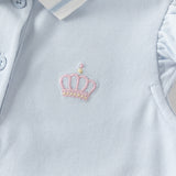 Dave&Bella Summer Toddles Girls Blue Polo Collar Flutter Sleeve Embroidery A-line Dress