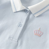 Dave&Bella Summer Toddles Girls Blue Polo Collar Flutter Sleeve Embroidery A-line Dress