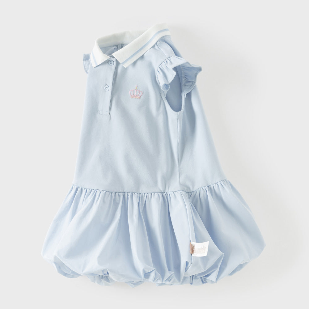 Dave&Bella Summer Toddles Girls Blue Polo Collar Flutter Sleeve Embroidery A-line Dress