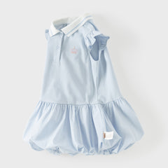 Dave&Bella Summer Toddles Girls Blue Polo Collar Flutter Sleeve Embroidery A-line Dress
