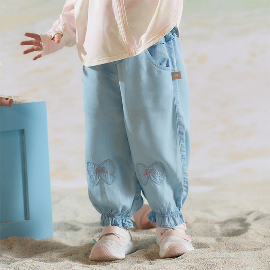 Dave&Bella Toddler Girls Summer Light Blue Bow Loose Comfortable Jogger Jeans