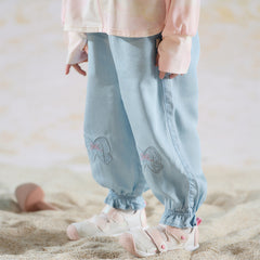 Dave&Bella Toddler Girls Summer Light Blue Bow Loose Comfortable Jogger Jeans