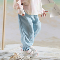 Dave&Bella Toddler Girls Summer Light Blue Bow Loose Comfortable Jogger Jeans
