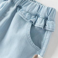 Dave&Bella Toddler Girls Summer Light Blue Bow Loose Comfortable Jogger Jeans
