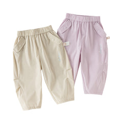 Dave&Bella Toddler Girls Summer Purple/Khaki Versatile Adjustable-waist Fashion Pants