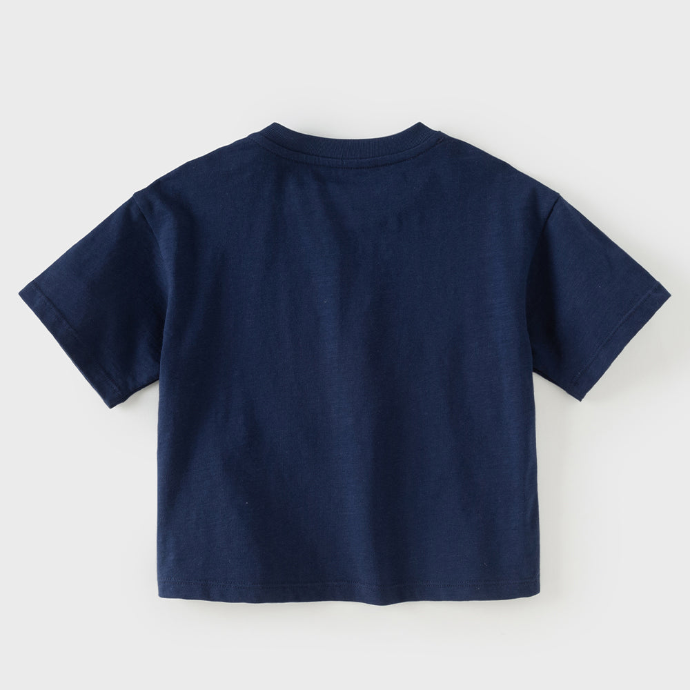 Dave&Bella Summer Toddler Boys Dark Blue Playful Animal Print Breathable Cotton T-shirts