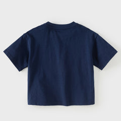 Dave&Bella Summer Toddler Boys Dark Blue Playful Animal Print Breathable Cotton T-shirts