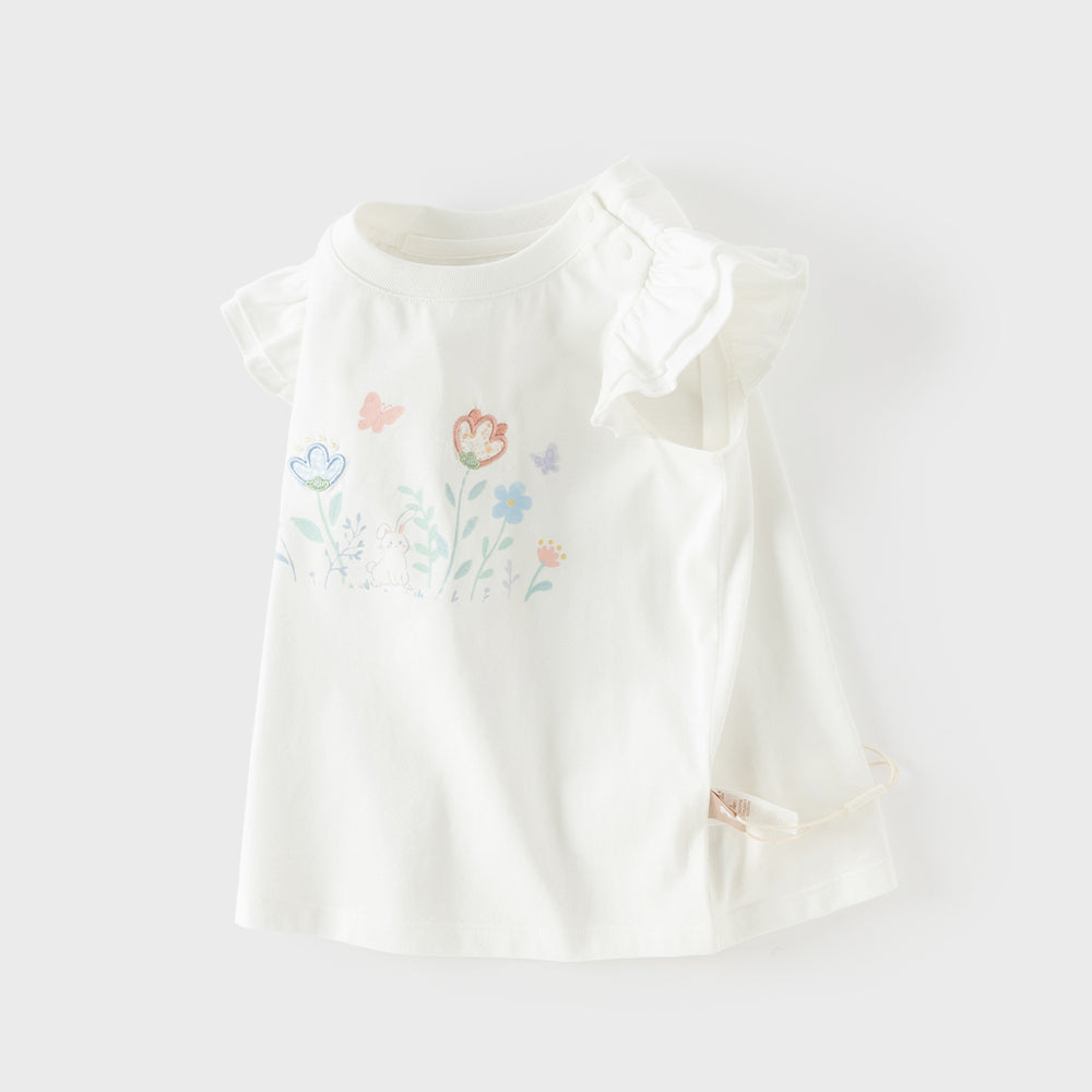 Dave&Bella Summer Toddler Girls Flutter Sleeve Breathable Cotton Comfortable T-shirts