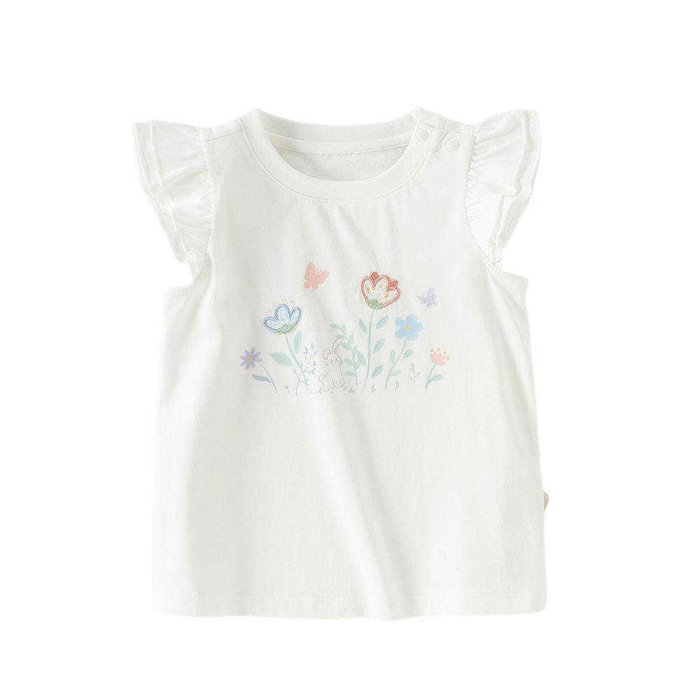 Dave&Bella Summer Toddler Girls Flutter Sleeve Breathable Cotton Comfortable T-shirts