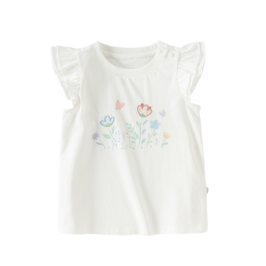 Dave&Bella Summer Toddler Girls Flutter Sleeve Breathable Cotton Comfortable T-shirts