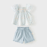 Dave&Bella Summer Toddler Girls Butterfly Print Casual Comfortable Design Top Shorts Sets