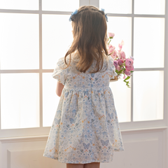 Dave&Bella Summer Toddler Girls Breathable Cotton Floral Print White A-line Party Dress